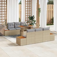 vidaXL Set da pranzo da giardino 7 pezzi con cuscini beige in rattan sintetico e acacia.
