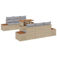 vidaXL Set da pranzo da giardino 7 pezzi con cuscini beige in rattan sintetico e acacia.