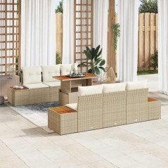 vidaXL Set da pranzo da giardino 7 pezzi con cuscini beige in rattan politico e acacia.