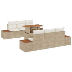 vidaXL Set da pranzo da giardino 7 pezzi con cuscini beige in rattan politico e acacia.