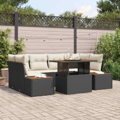 vidaXL Set da Pranzo da Giardino 7 Pezzi con Cuscini in Rattan Sintetico Nero e Acacia