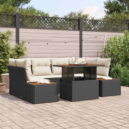 vidaXL Set da Pranzo da Giardino 7 Pezzi con Cuscini in Rattan Sintetico Nero e Acacia