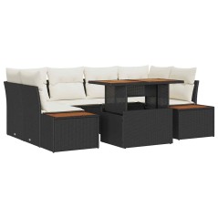 vidaXL Set da Pranzo da Giardino 7 Pezzi con Cuscini in Rattan Sintetico Nero e Acacia
