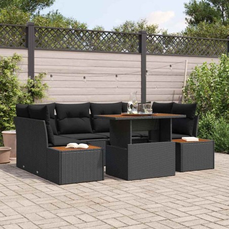 vidaXL Set da Pranzo da Giardino 7 Pezzi con Cuscini in Rattan Sintetico Nero e Acacia