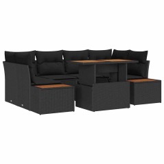 vidaXL Set da Pranzo da Giardino 7 Pezzi con Cuscini in Rattan Sintetico Nero e Acacia