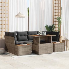 vidaXL Set da Pranzo da Giardino 7 Pezzi con Cuscini Grigio in Rattan di Polietilene e Acacia