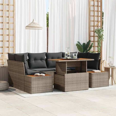 vidaXL Set da Pranzo da Giardino 7 Pezzi con Cuscini Grigio in Rattan di Polietilene e Acacia