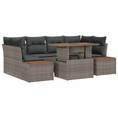 vidaXL Set da Pranzo da Giardino 7 Pezzi con Cuscini Grigio in Rattan di Polietilene e Acacia