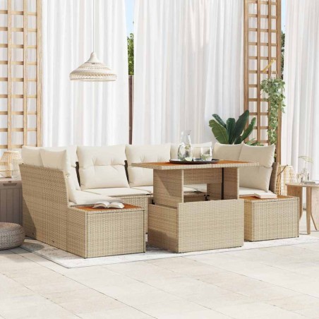 vidaXL Set da Pranzo da Giardino 7 Pezzi con Cuscini Beige in Rattan Sintetico e Struttura in Acacia