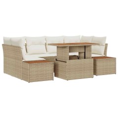 vidaXL Set da Pranzo da Giardino 7 Pezzi con Cuscini Beige in Rattan Sintetico e Struttura in Acacia