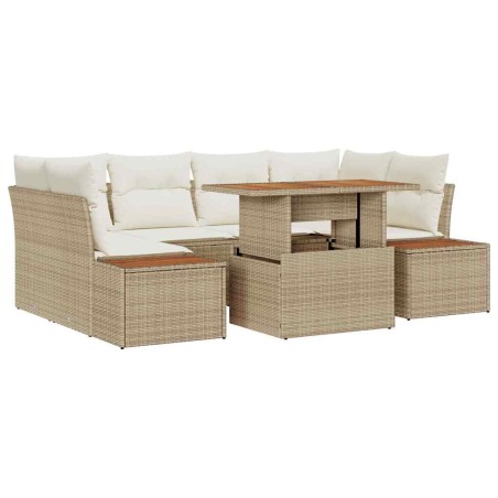 vidaXL Set da Pranzo da Giardino 7 Pezzi con Cuscini Beige in Rattan Sintetico e Struttura in Acacia