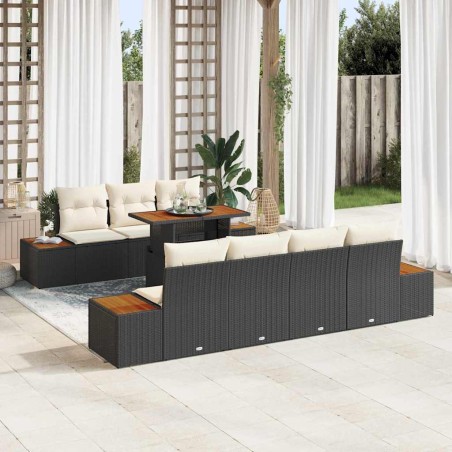 vidaXL Set di Mobili da Giardino 8 Pezzi con Cuscini in Rattan Polipropilene Nero e Acacia