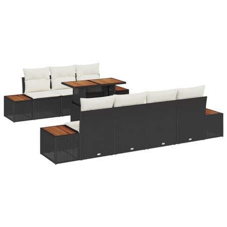 vidaXL Set di Mobili da Giardino 8 Pezzi con Cuscini in Rattan Polipropilene Nero e Acacia