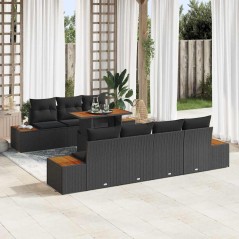 vidaXL Set da pranzo da giardino 8 pezzi con cuscini neri in rattan sintetico e acacia