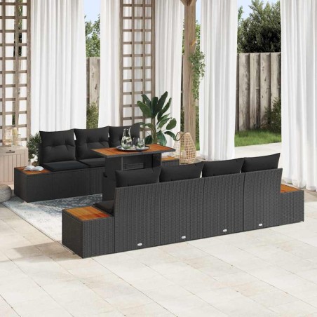 vidaXL Set da pranzo da giardino 8 pezzi con cuscini neri in rattan sintetico e acacia