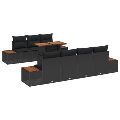 vidaXL Set da pranzo da giardino 8 pezzi con cuscini neri in rattan sintetico e acacia