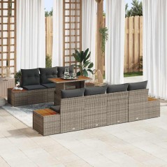 vidaXL Set di Mobili da Giardino da 8 pezzi con cuscini grigi in polyrattan e legno d'acacia