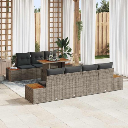 vidaXL Set di Mobili da Giardino da 8 pezzi con cuscini grigi in polyrattan e legno d'acacia