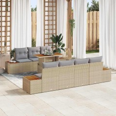 vidaXL Set da pranzo da giardino da 8 pezzi con cuscini beige in rattan di polipropilene e acacia