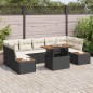 vidaXL Set da pranzo da giardino 8 pezzi con cuscini in polyrattan nero e legno di acacia