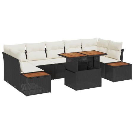 vidaXL Set da pranzo da giardino 8 pezzi con cuscini in polyrattan nero e legno di acacia