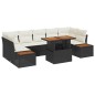 vidaXL Set da pranzo da giardino 8 pezzi con cuscini in polyrattan nero e legno di acacia