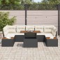 vidaXL Set da pranzo da giardino 8 pezzi con cuscini in polyrattan nero e legno di acacia