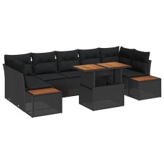vidaXL Set da pranzo da giardino 8 pezzi con cuscini in rattan sintetico nero