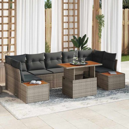 vidaXL Set da Pranzo da Giardino 8 Pezzi con Cuscini in Rattan Sintetico Grigio e Acacia