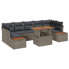 vidaXL Set da Pranzo da Giardino 8 Pezzi con Cuscini in Rattan Sintetico Grigio e Acacia