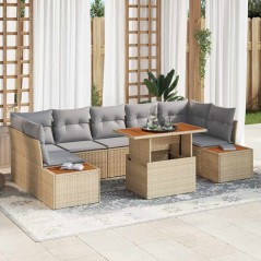 vidaXL Set pranzo giardino 8 pezzi con cuscini beige in rattan sintetico e acacia