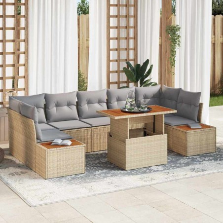 vidaXL Set pranzo giardino 8 pezzi con cuscini beige in rattan sintetico e acacia