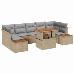 vidaXL Set pranzo giardino 8 pezzi con cuscini beige in rattan sintetico e acacia