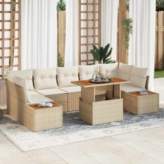 vidaXL Set di Pranzo da Giardino 8 Pezzi con Cuscini in Rattan Sintetico Beige e Acacia