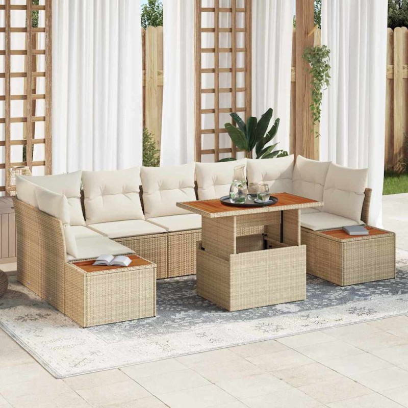 vidaXL Set di Pranzo da Giardino 8 Pezzi con Cuscini in Rattan Sintetico Beige e Acacia vidaXL Set di Pranzo da Giardino 8 Pezzi con Cuscini in Rattan Sintetico Beige e Acacia