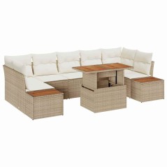 vidaXL Set di Pranzo da Giardino 8 Pezzi con Cuscini in Rattan Sintetico Beige e Acacia