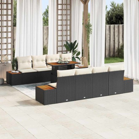vidaXL Set da Pranzo da Giardino da 9 Pezzi con Cuscini in Rattan Nero e Acacia