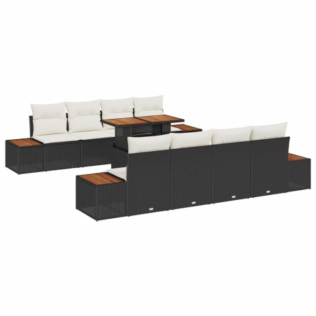 vidaXL Set da Pranzo da Giardino da 9 Pezzi con Cuscini in Rattan Nero e Acacia