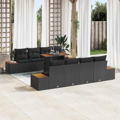 vidaXL Set da pranzo per il giardino da 9 pezzi con cuscini in polirattan nero e legno di acacia