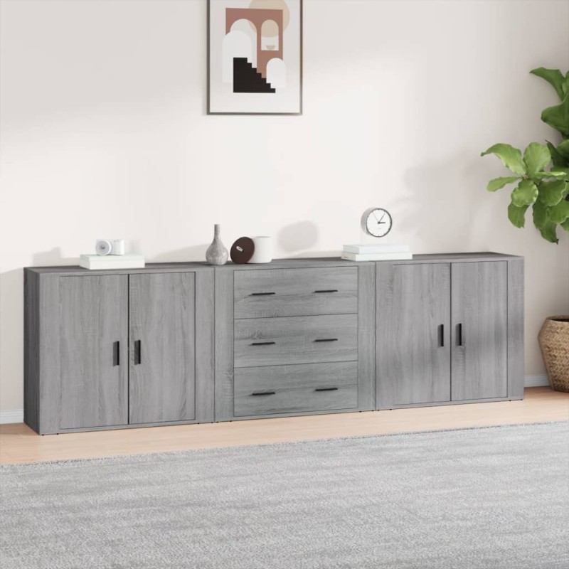Credenze 3 pz Grigio Sonoma in Legno Multistrato Credenze 3 pz Grigio Sonoma in Legno Multistrato