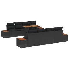 vidaXL Set da pranzo per il giardino da 9 pezzi con cuscini in polirattan nero e legno di acacia