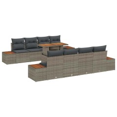 vidaXL Set da pranzo da giardino 9 pezzi con cuscini grigi in polyrattan acacia.