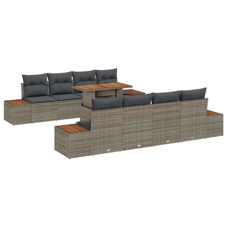 vidaXL Set da pranzo da giardino 9 pezzi con cuscini grigi in polyrattan acacia.