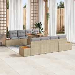 vidaXL Set da Pranzo da Giardino 9 Pezzi con Cuscini Beige in Rattan Sintetico e Acacia