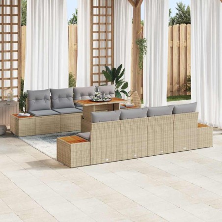vidaXL Set da Pranzo da Giardino 9 Pezzi con Cuscini Beige in Rattan Sintetico e Acacia