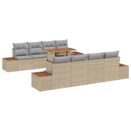vidaXL Set da Pranzo da Giardino 9 Pezzi con Cuscini Beige in Rattan Sintetico e Acacia