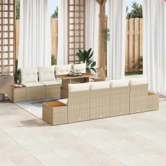 vidaXL Set da pranzo da giardino 9 pezzi con cuscini beige in polirattan e legno d'acacia