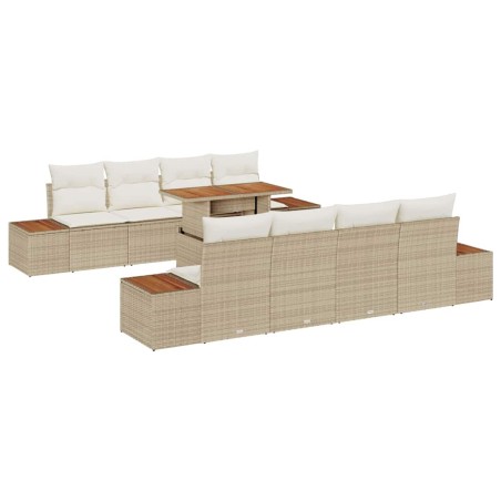vidaXL Set da pranzo da giardino 9 pezzi con cuscini beige in polirattan e legno d'acacia