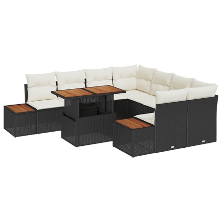 vidaXL Set da Pranzo da Giardino 9 Pezzi con Cuscini in Rattan Polyrattan Nero e Acacia