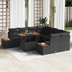 vidaXL Set pranzo giardino 9 pezzi con cuscini in rattan polietilene nero e acacia.